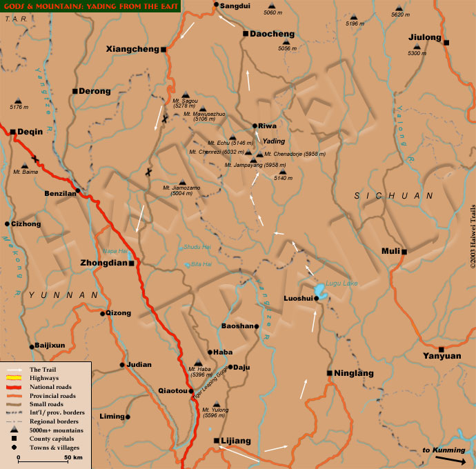 Trek from Mosuo minority Lugu Lake in NW Yunnan to Yading mountain sanctuary in Khma Tibet, SW Sichuan.